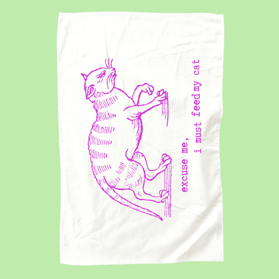 I must feed my cat | vintage design linen tea towel