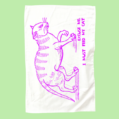 "I must feed my cat" white cotton tea towel - cotton - fthis