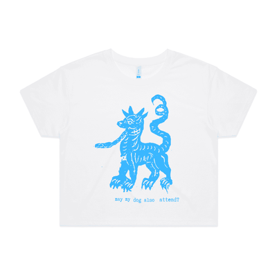 may my dog also attend? | witchy dog lover tee – women's crop