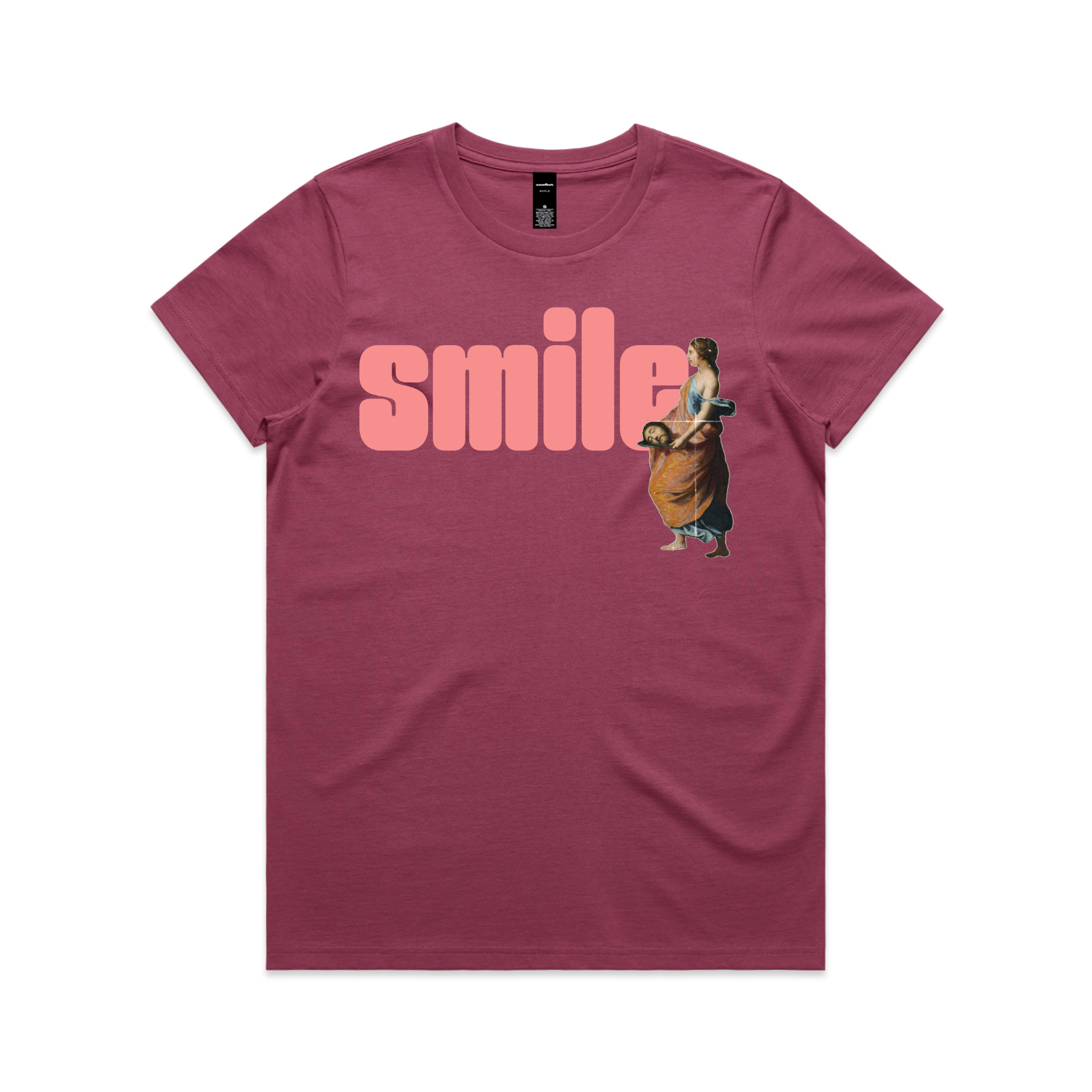 Smile feminist t-shirt, women's relaxed fit, in berry — fthis