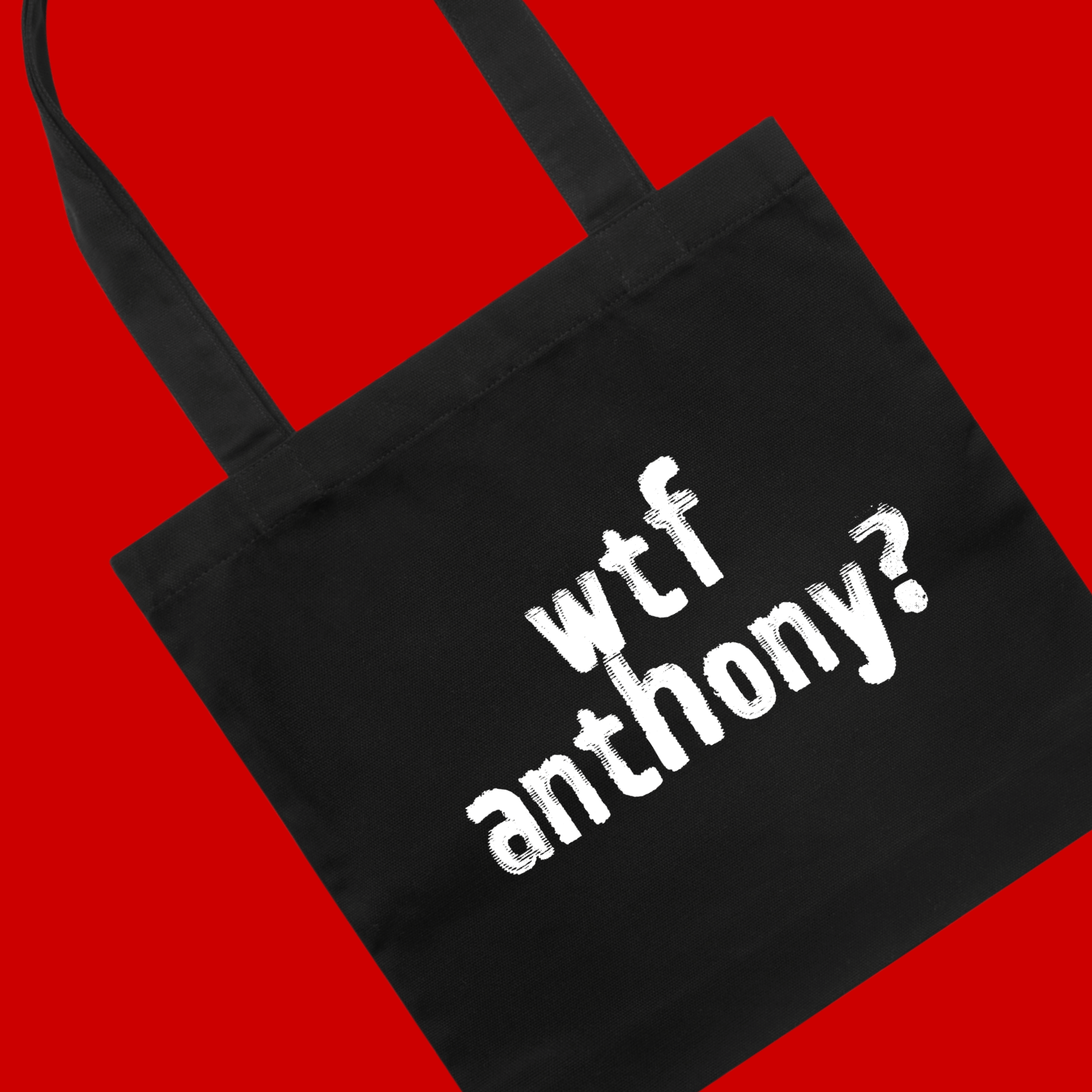wtf anthony? political tote bag in black canvas — fthis
