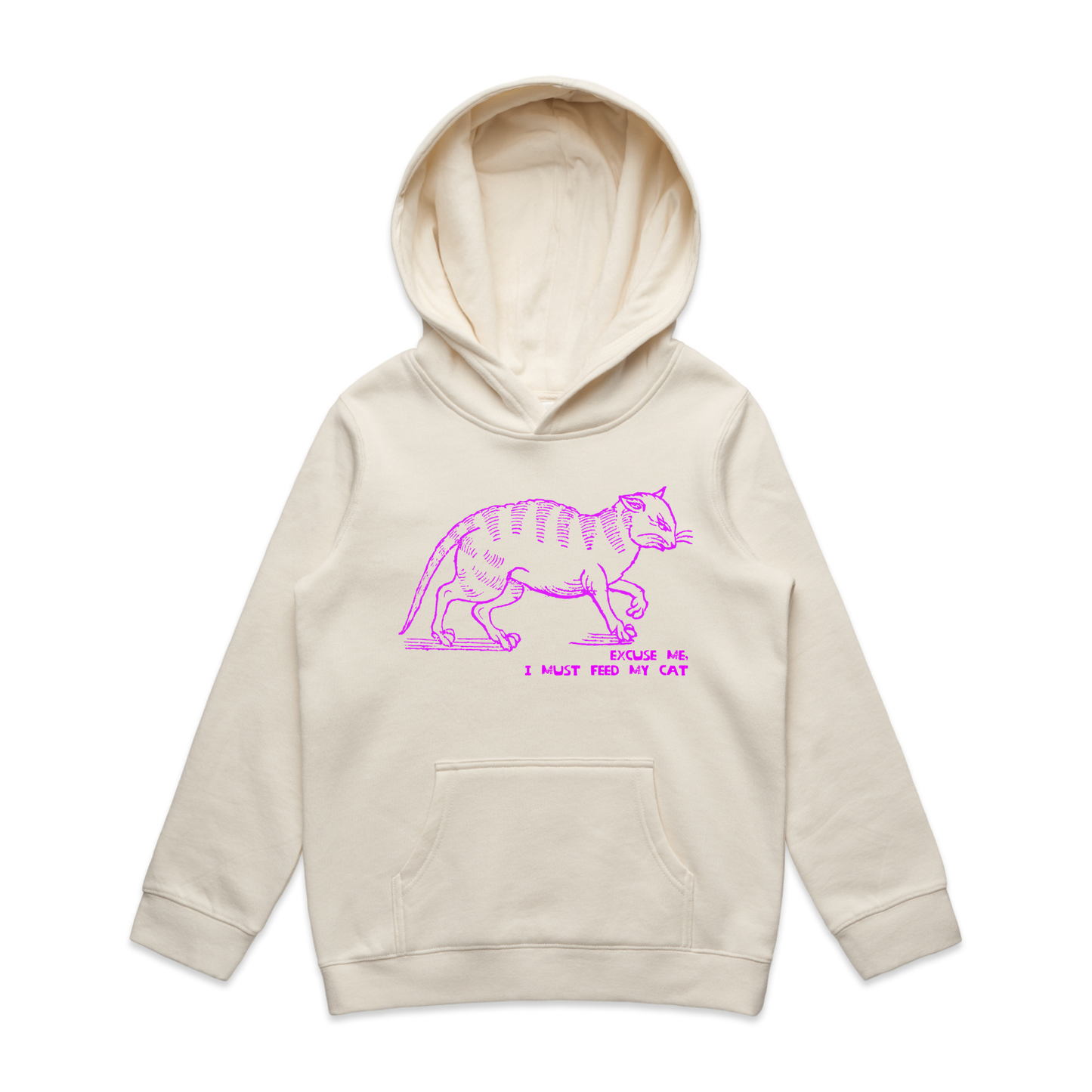 I must feed my cat vintage design kids hoodie in ecru — fthis