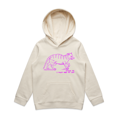 I must feed my cat vintage design kids hoodie in ecru — fthis