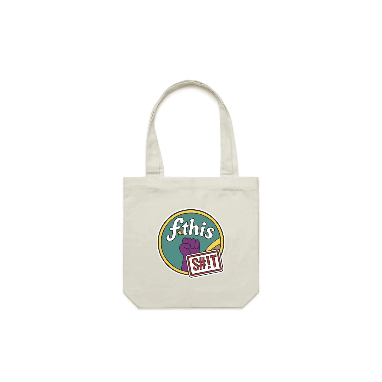OG tote - white canvas tote bag featuring a retro “fthis sh!t” protest graphic with raised fist and bold design