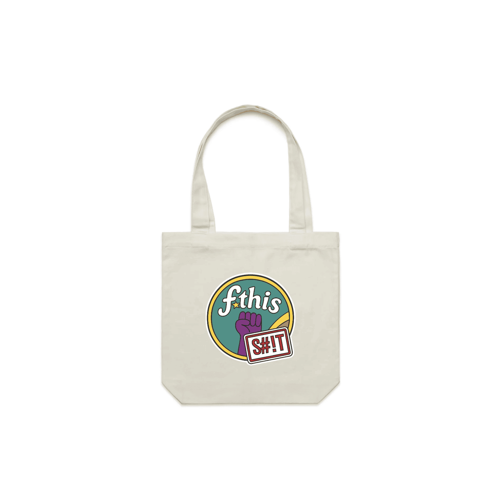 OG tote - white canvas tote bag featuring a retro “fthis sh!t” protest graphic with raised fist and bold design