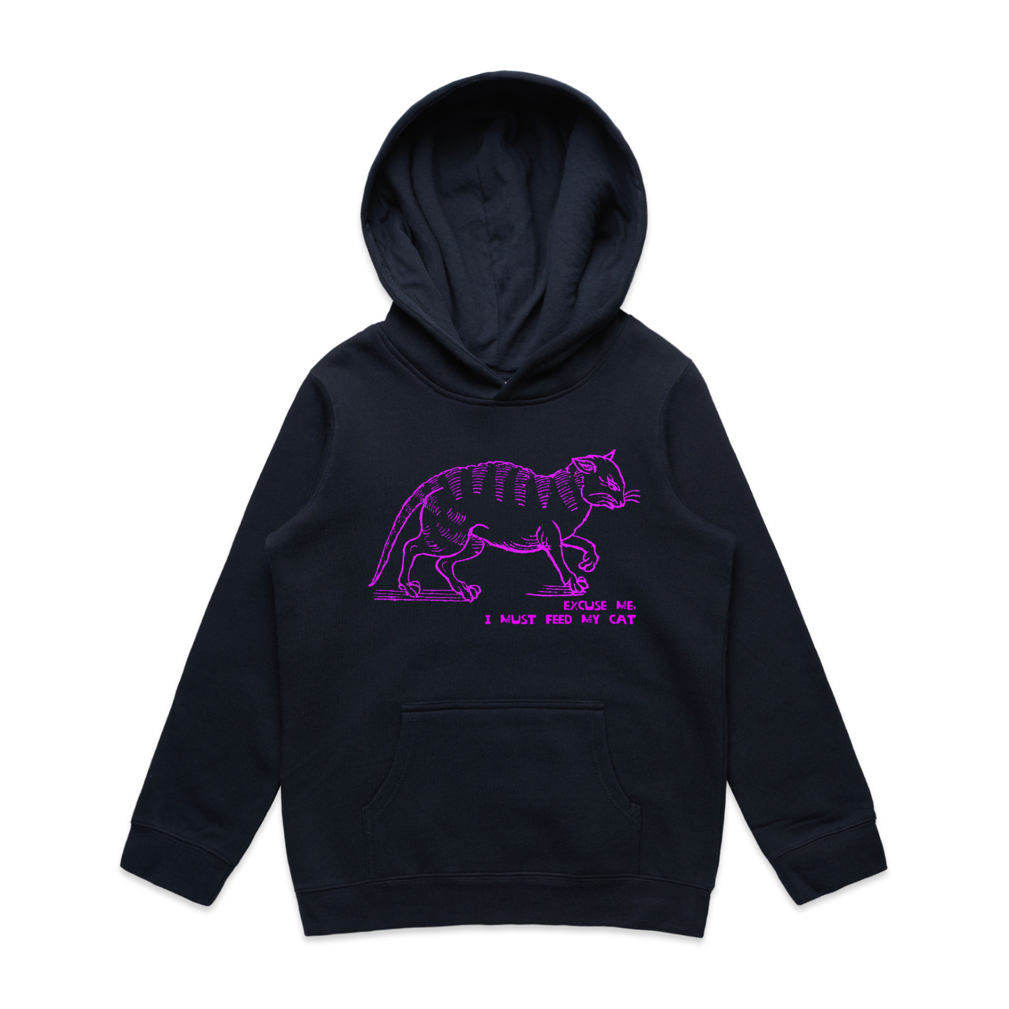 I must feed my cat vintage design kids hoodie in navy — fthis