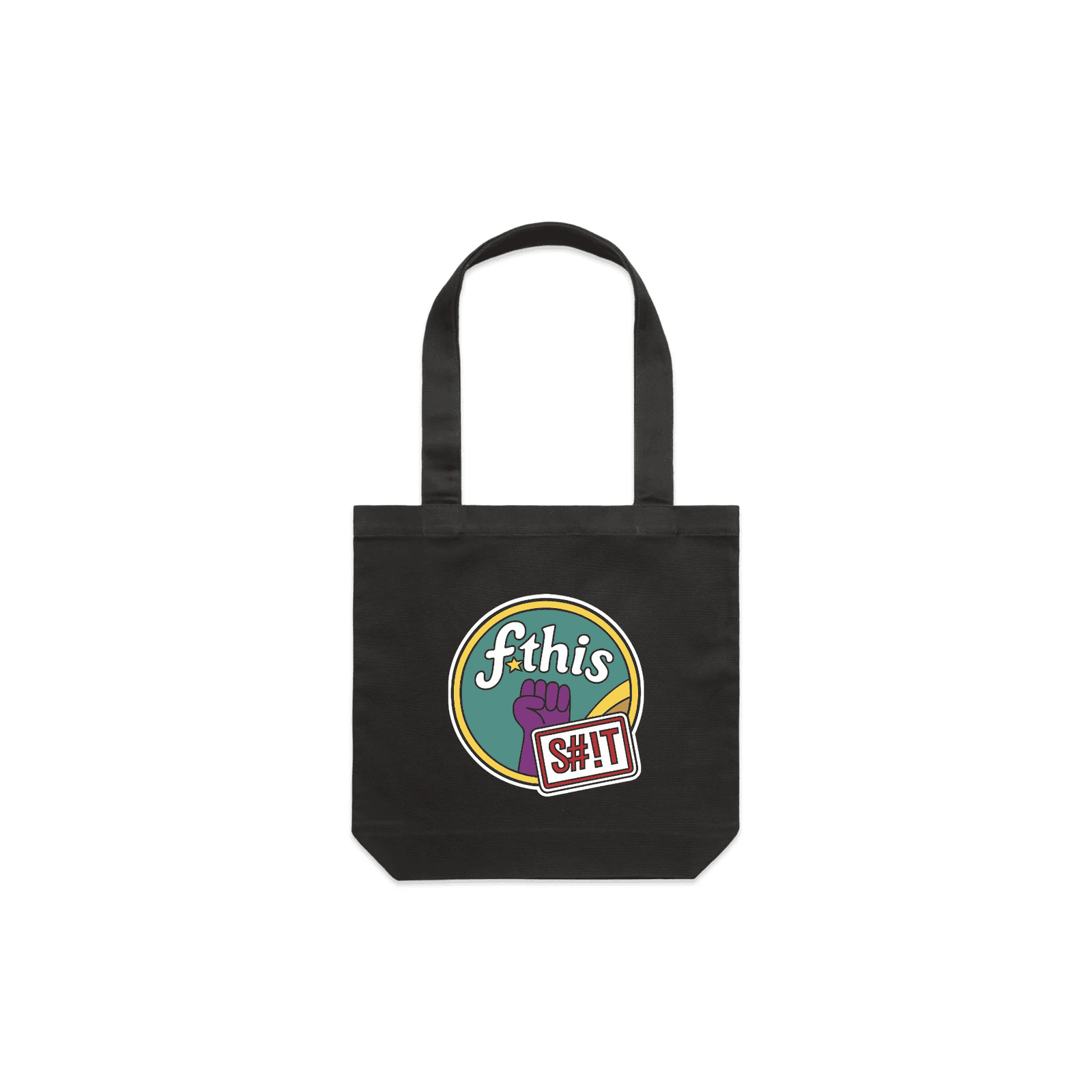 OG tote - coal canvas tote bag featuring a retro “fthis sh!t” protest graphic with raised fist and bold design