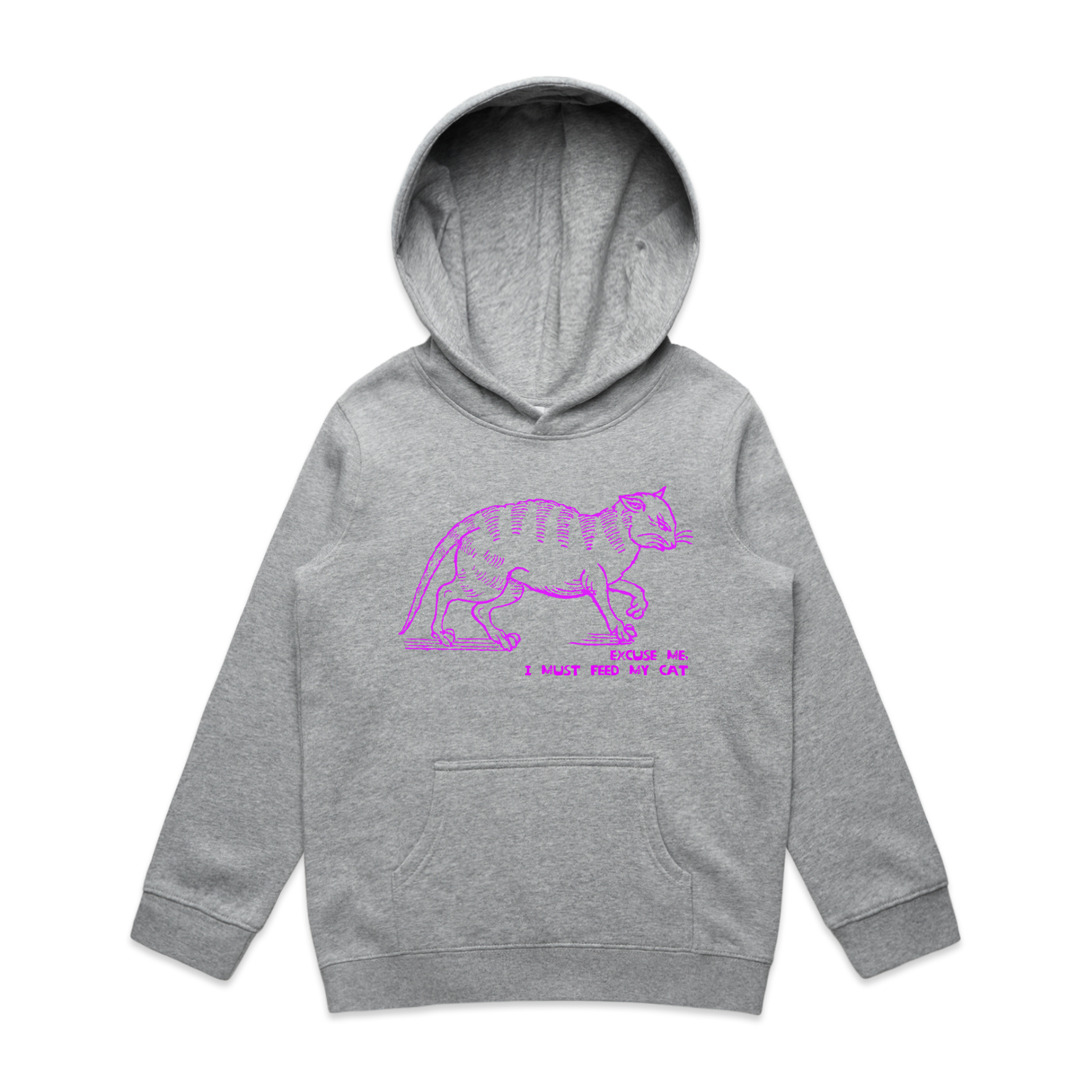 I must feed my cat vintage design kids hoodie in grey marle — fthis