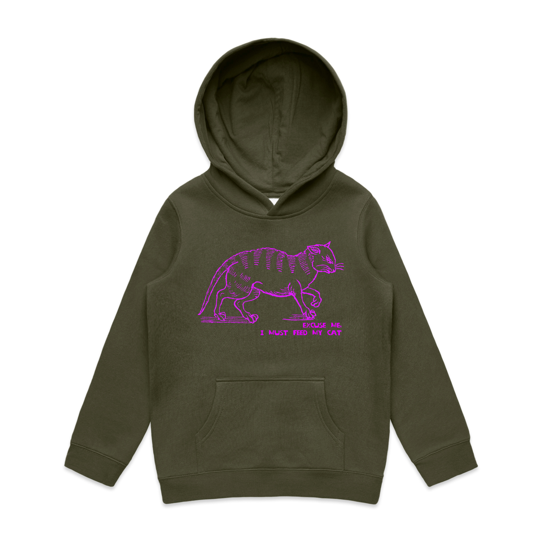 I must feed my cat vintage design kids hoodie in army — fthis