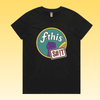 F*this s#!t - black maple women's protest t-shirt featuring a retro circular “fthis shit” graphic with a raised purple fi