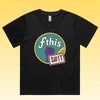 F*this s#!t - black martina boxy style women's protest t-shirt featuring a retro circular “fthis shit” graphic with a rai