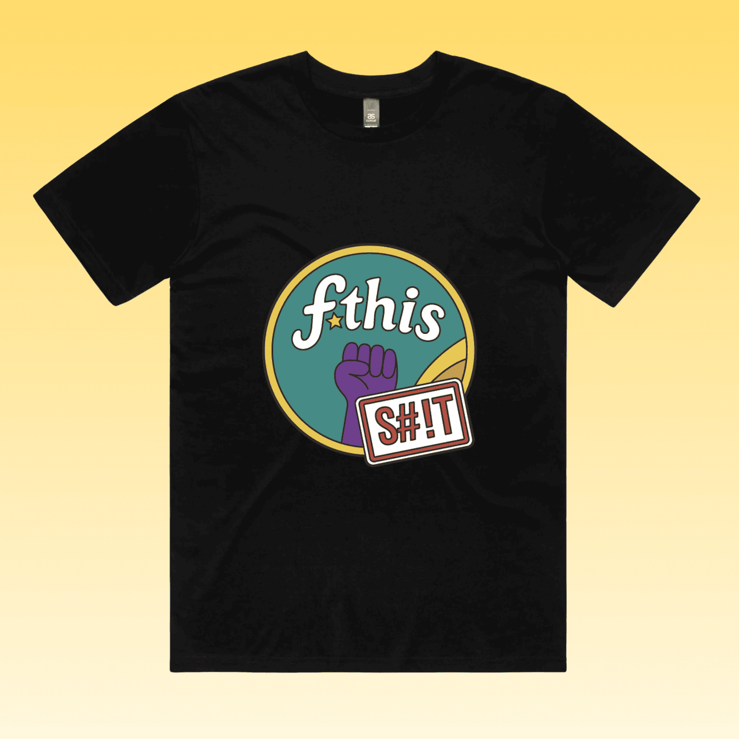 F*this s#!t - white staple unisex protest t-shirt featuring a retro circular “fthis sht” graphic with a raised purple fis