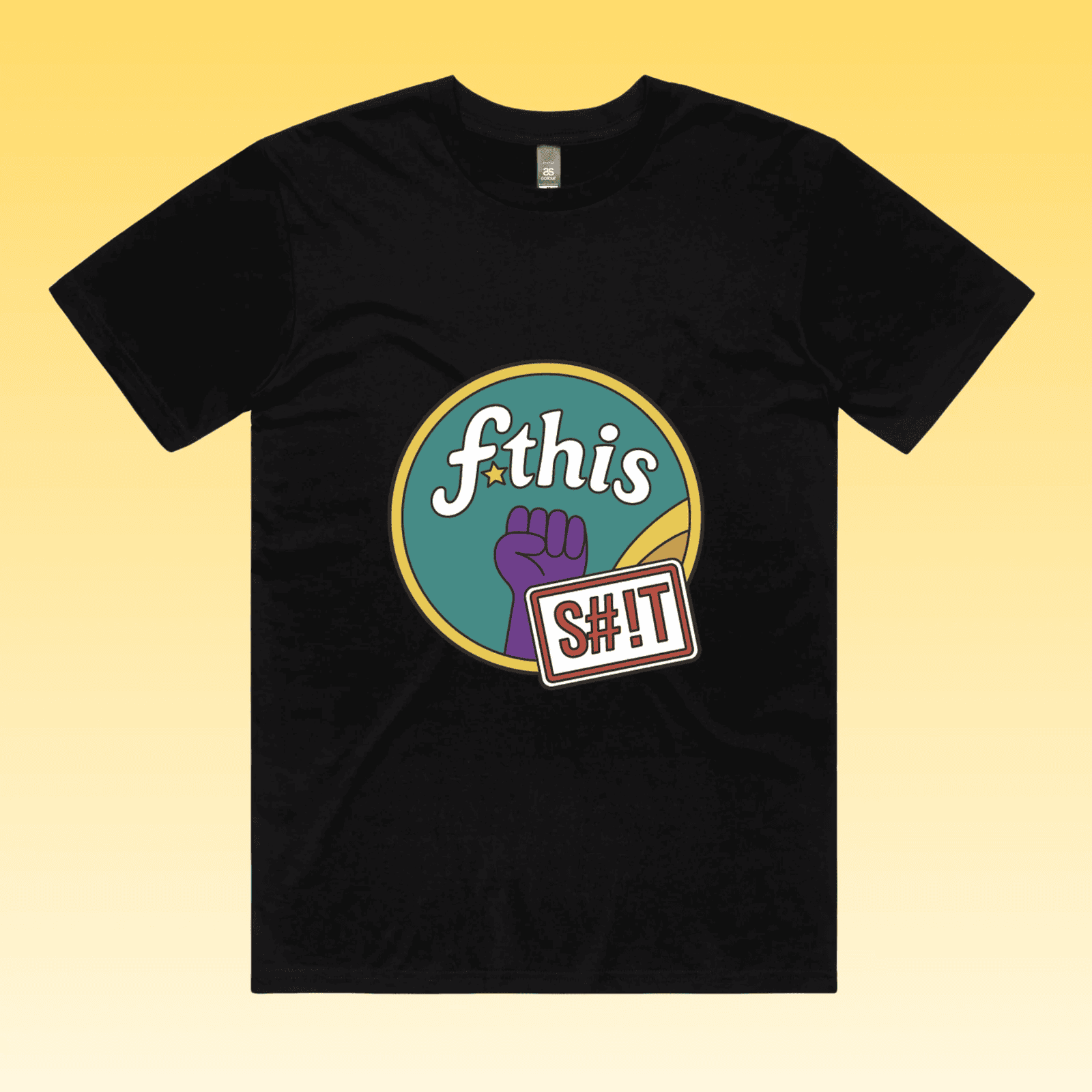 F*this s#!t - white staple unisex protest t-shirt featuring a retro circular “fthis sht” graphic with a raised purple fis