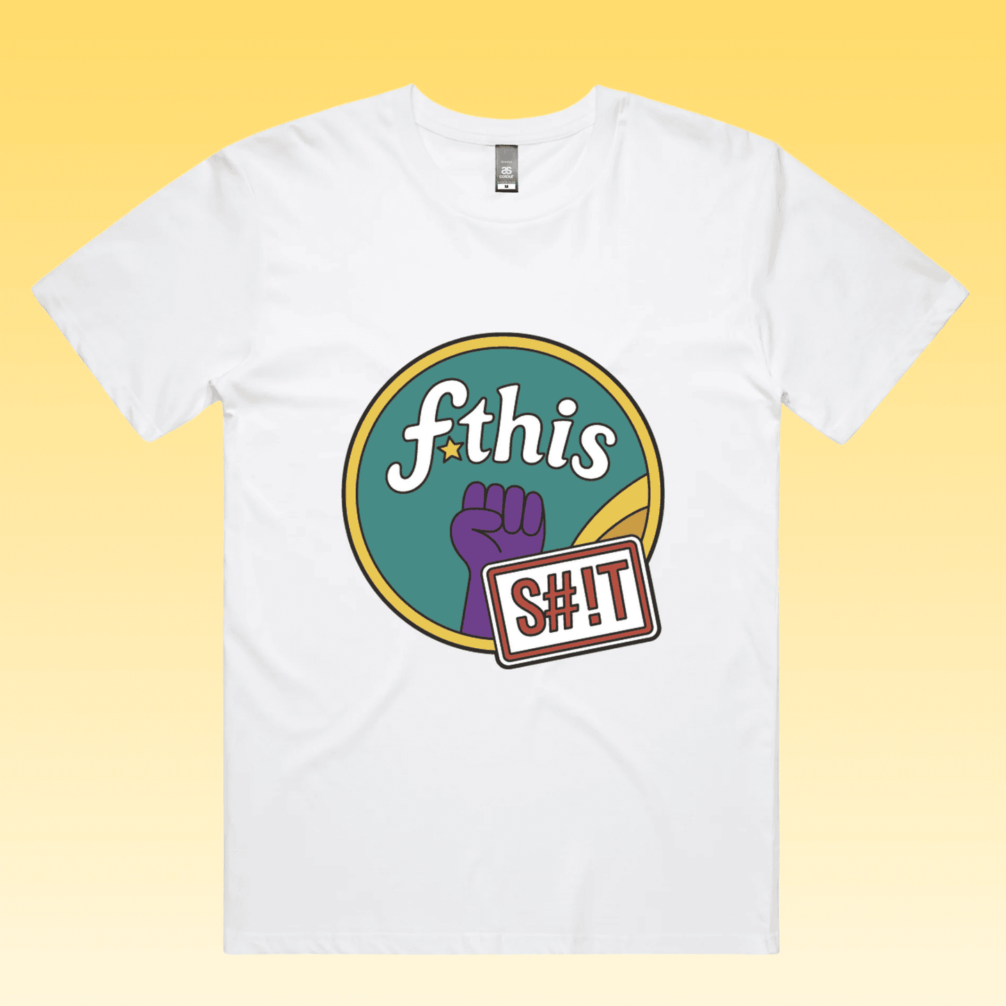 F*this s#!t - white staple unisex protest t-shirt featuring a retro circular “fthis sht” graphic with a raised purple fis