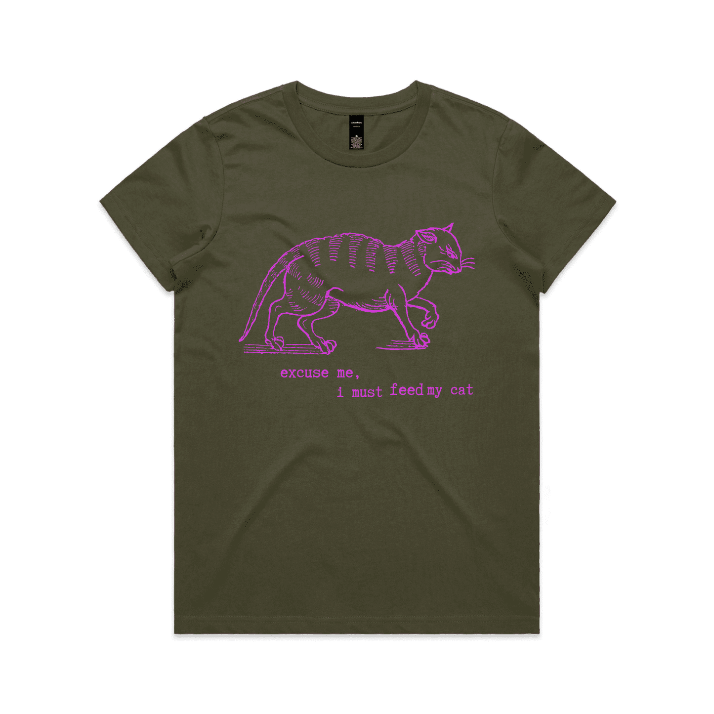 "I must feed my cat" vintage cat lover t-shirt - womens - army - fthis