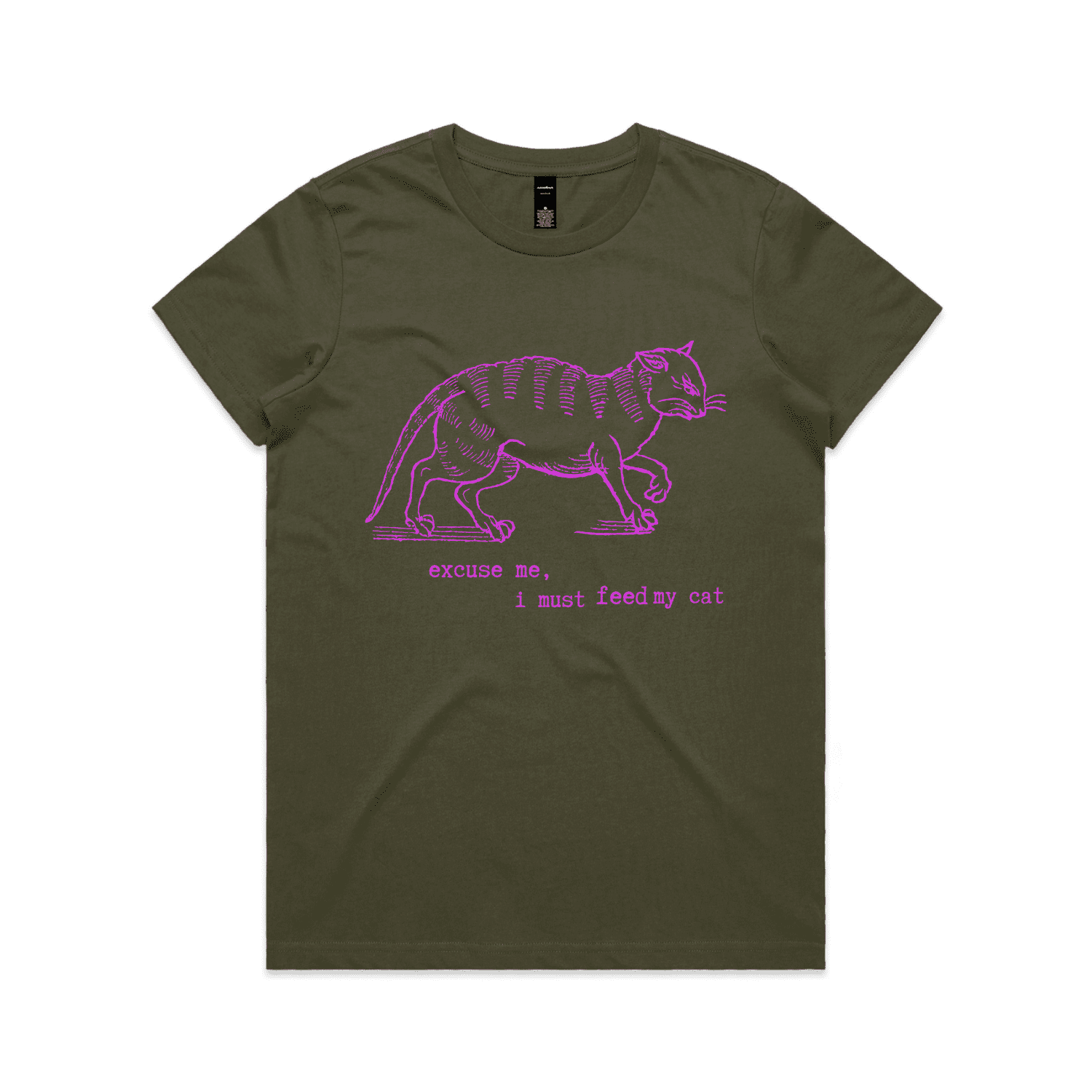 "I must feed my cat" vintage cat lover t-shirt - womens - army - fthis