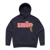 smile feminist women's hoodie in ink blue — fthis
