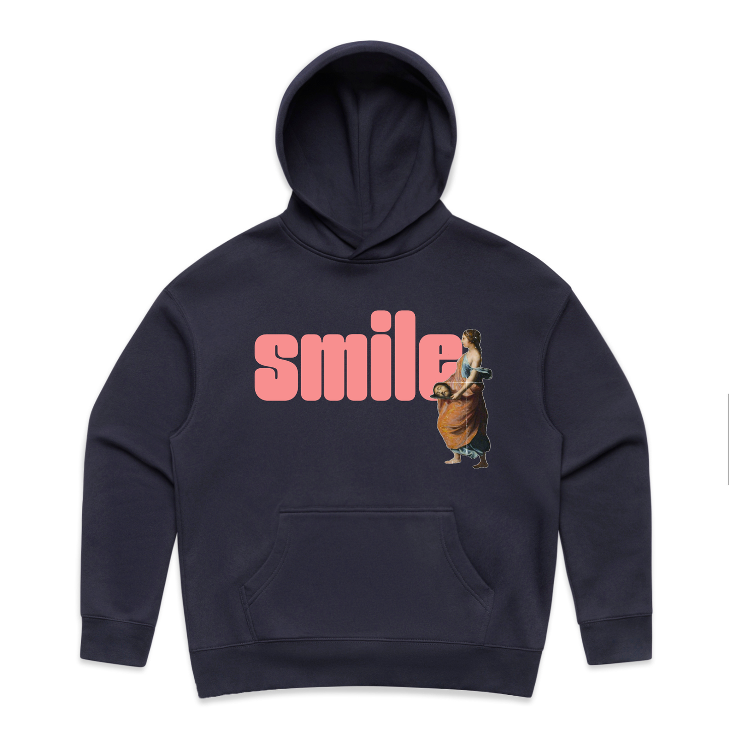 smile feminist women's hoodie in ink blue — fthis