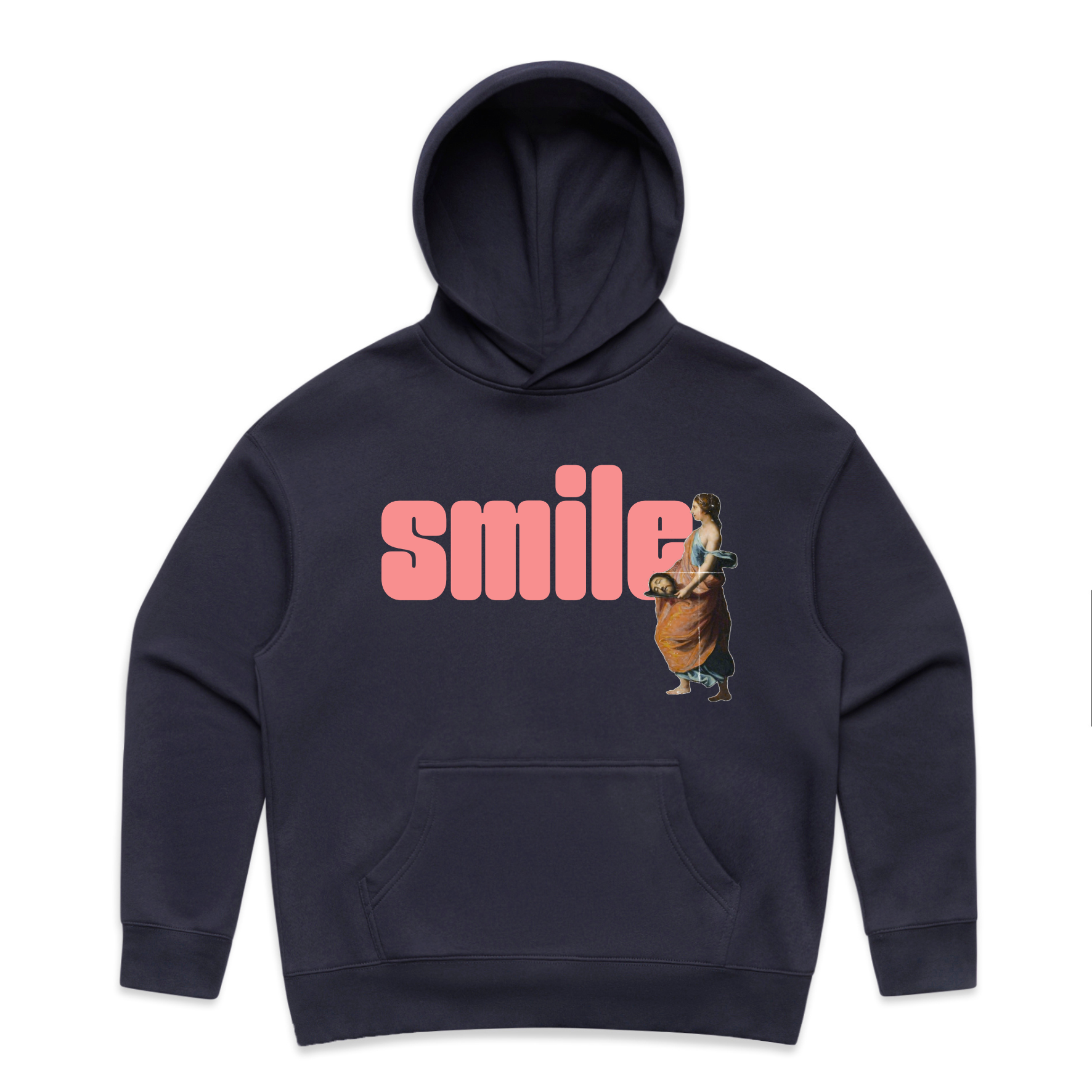 smile feminist women's hoodie in ink blue — fthis