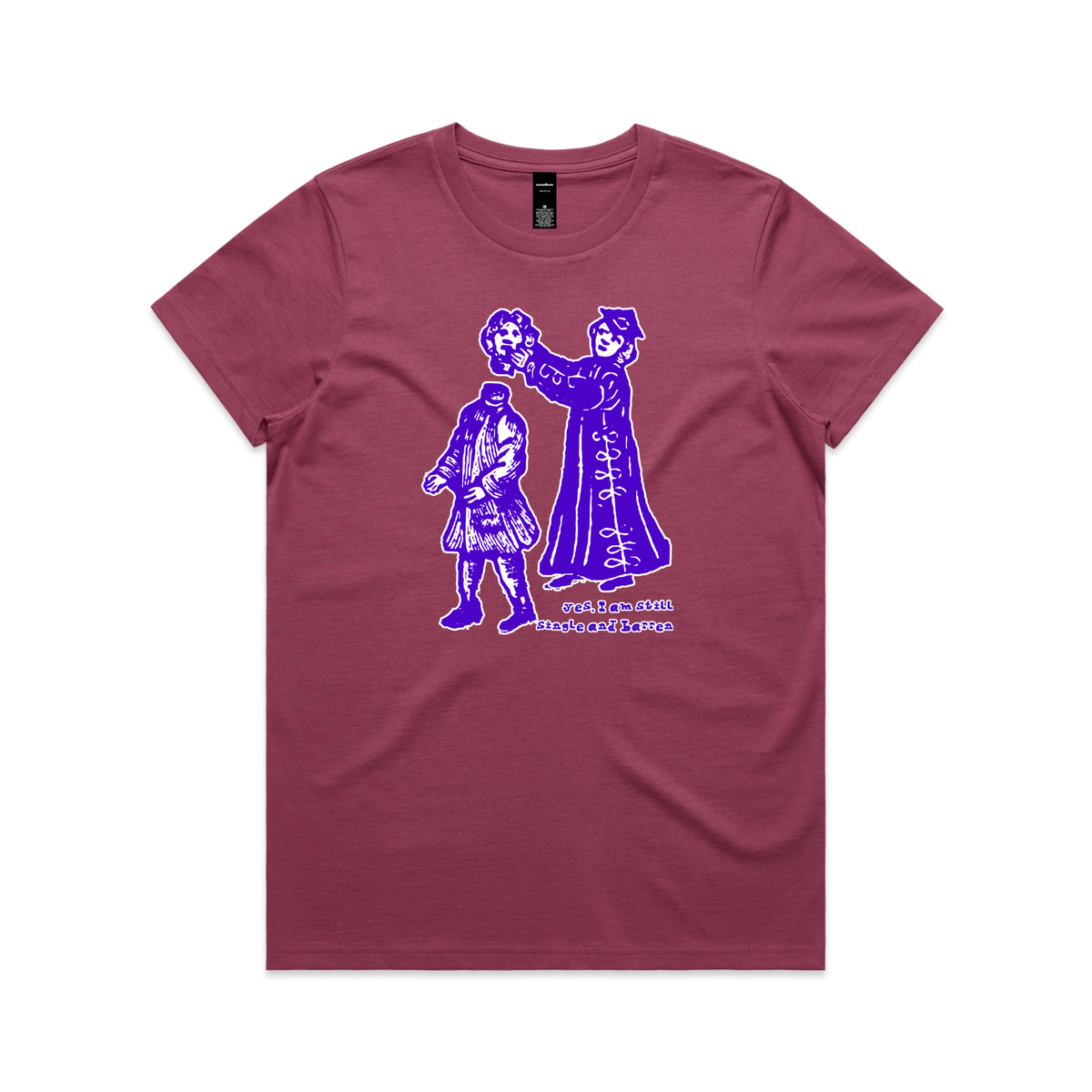 Still single and barren feminist t-shirt in berry, womens fit — fthis