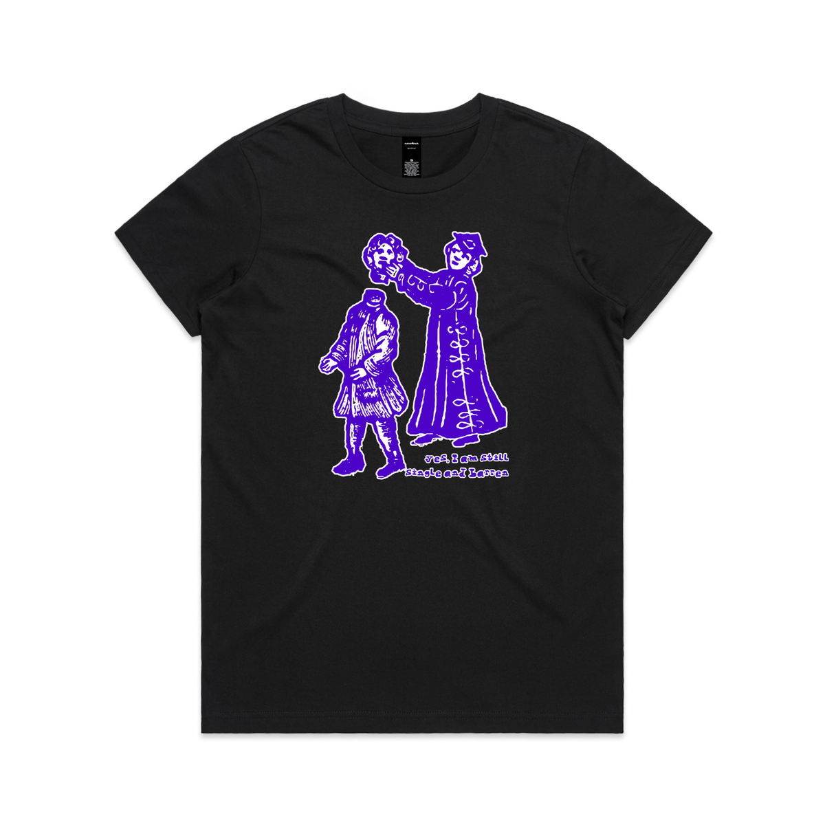 Still single and barren feminist t-shirt in black, womens fit — fthis