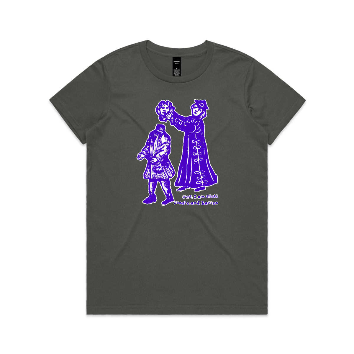 Still single and barren feminist t-shirt in coal, womens fit — fthis
