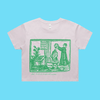 Yes, I am still single and barren - orchid crop t-shirt with medieval woodcut illustration showing a witch and enemies - fthi