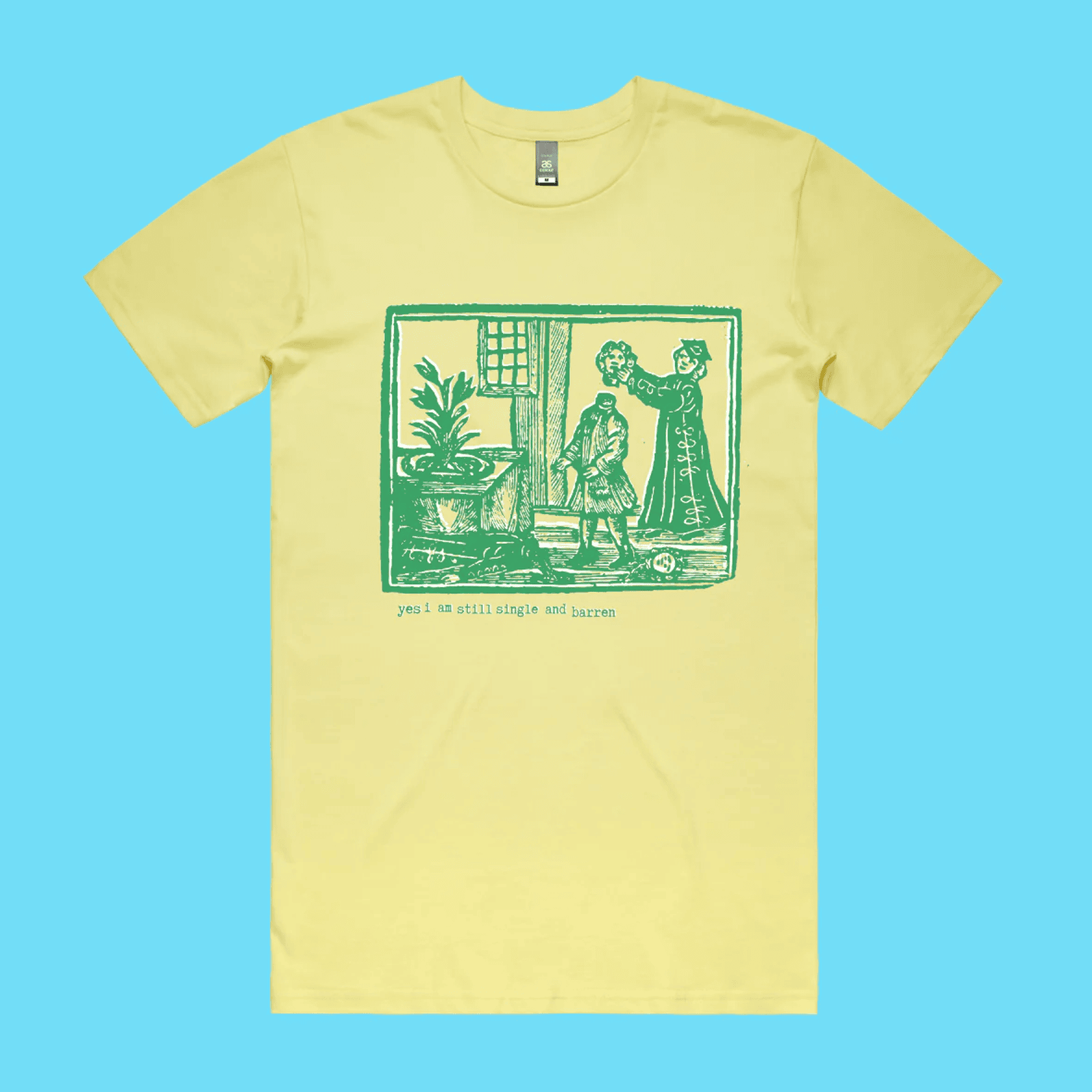 Yes, I am still single and barren - lemonade staple t-shirt with medieval woodcut illustration showing a witch and enemies - 