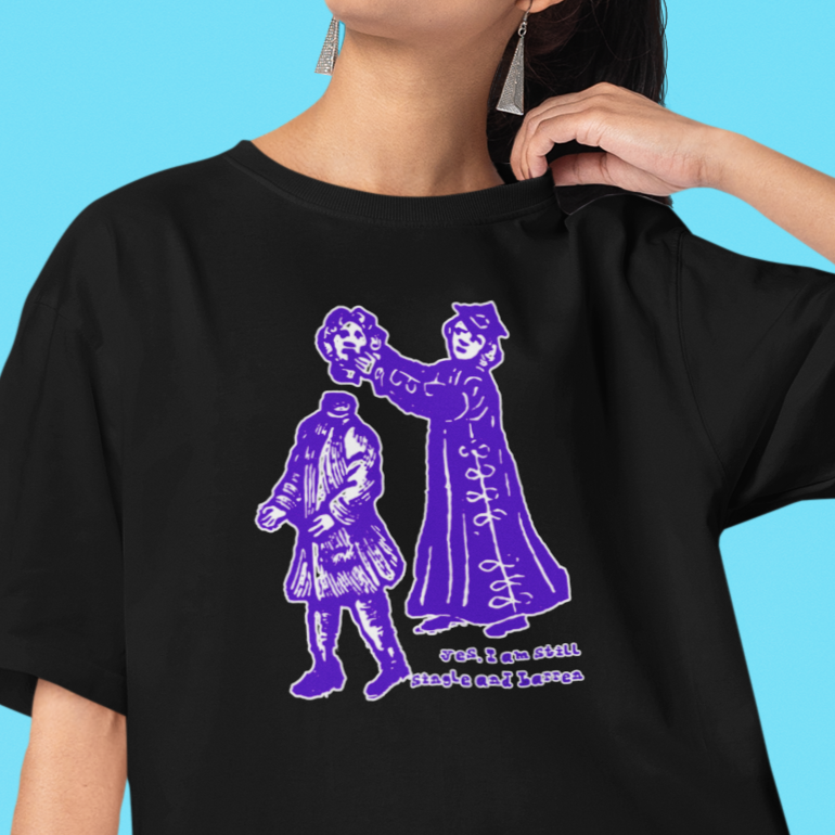 “still single and barren” tee – vintage woodcut feminist graphic shirt