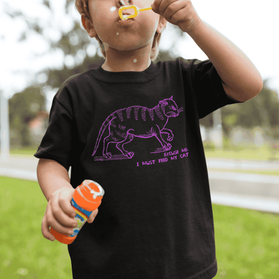 "I must feed my cat" childrens t-shirt in black - mockup - fthis
