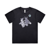 Broomstick witch and imp feminist t-shirt in navy, womens boxy fit — fthis