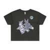 Broomstick witch and imp feminist crop t-shirt in coal — fthis
