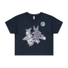Broomstick witch and imp feminist crop t-shirt in navy — fthis