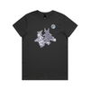 Broomstick witch and imp feminist t-shirt in coal, womens fit — fthis
