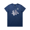 Broomstick witch and imp feminist t-shirt in cobalt, womens fit — fthis