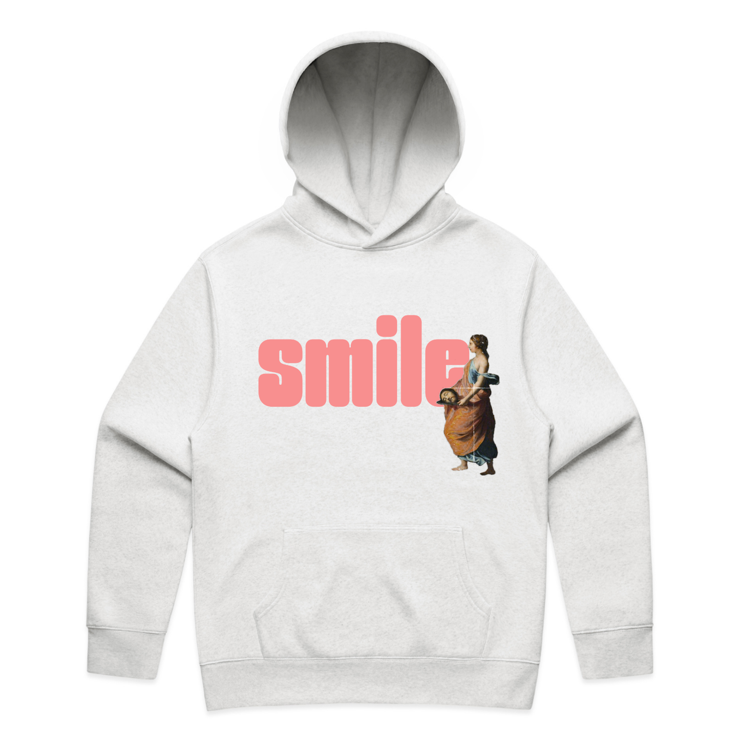 smile feminist unisex hoodie in white marle — fthis