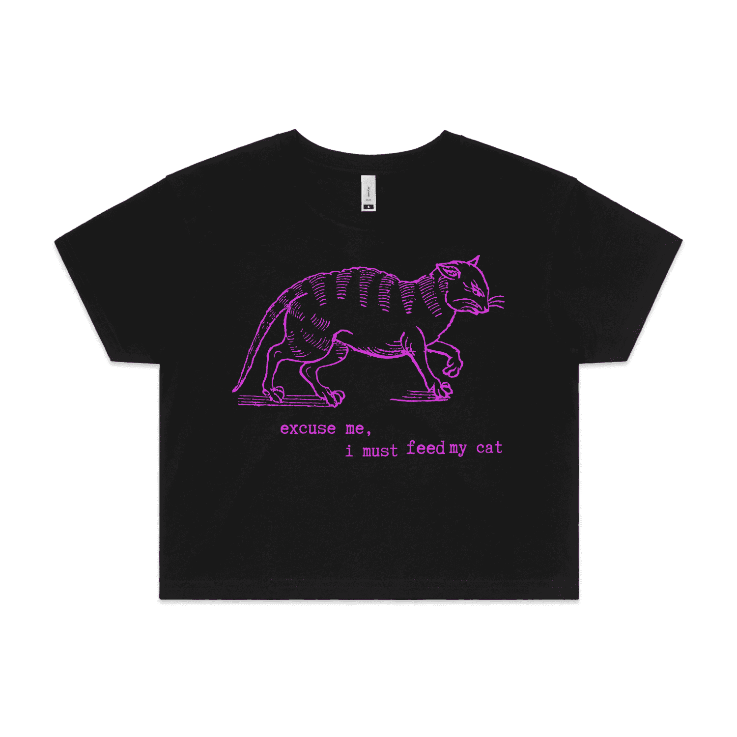 "I must feed my cat" vintage cat lover t-shirt - crop - black - fthis