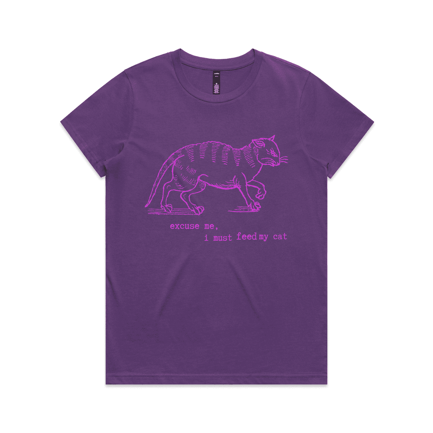 "I must feed my cat" vintage cat lover t-shirt - womens - purple - fthis