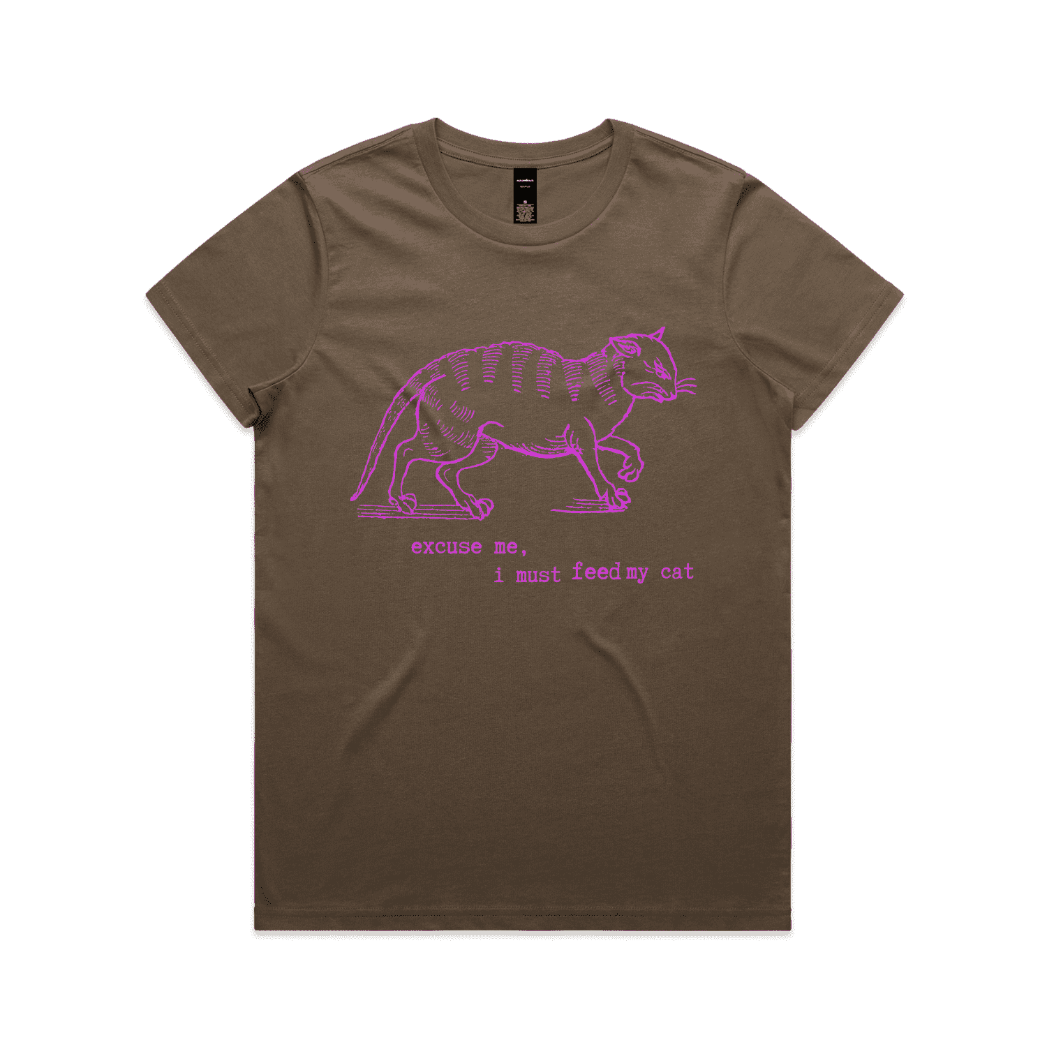 "I must feed my cat" vintage cat lover t-shirt - womens - walnut - fthis