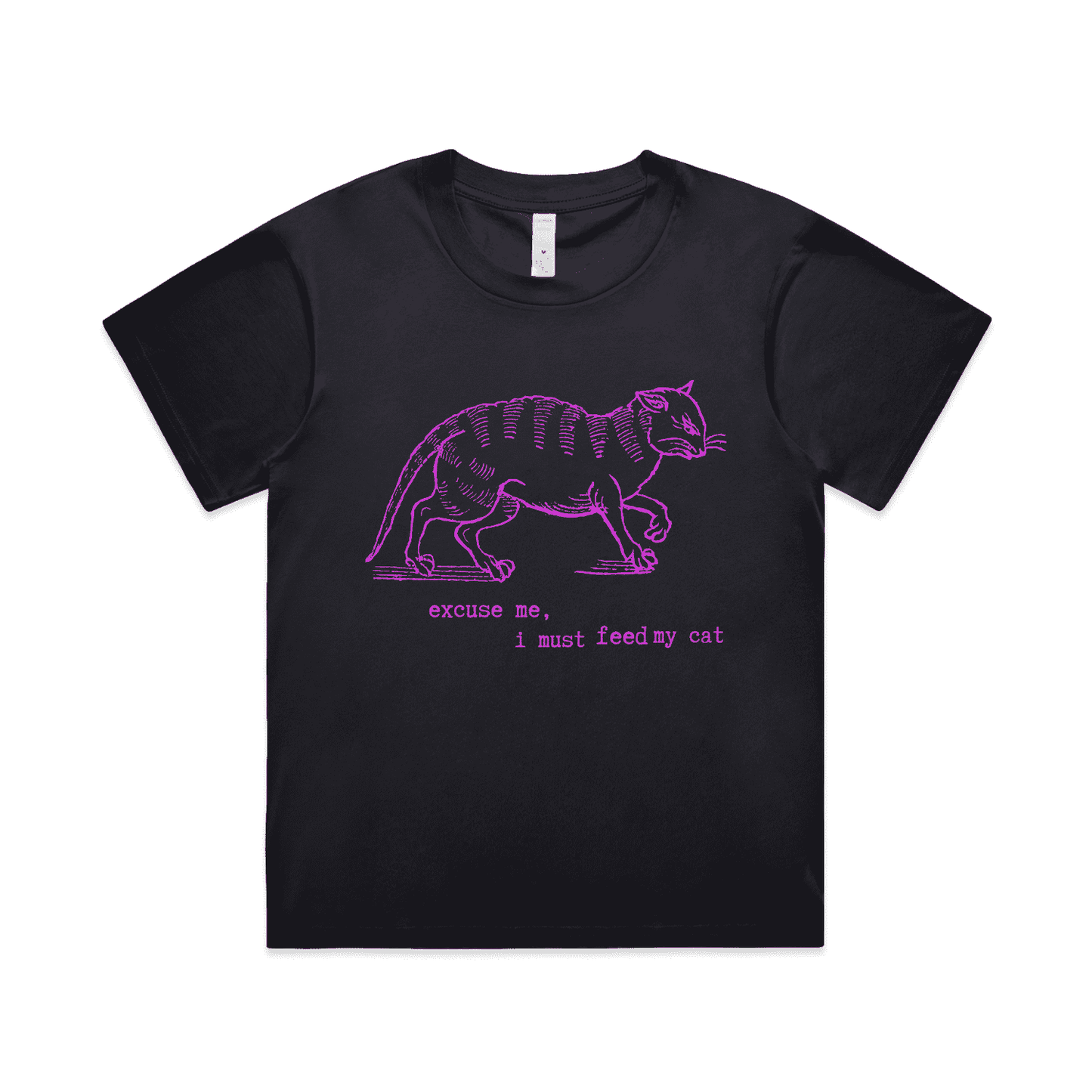 "I must feed my cat" vintage cat lover t-shirt - womens boxy - black - fthis