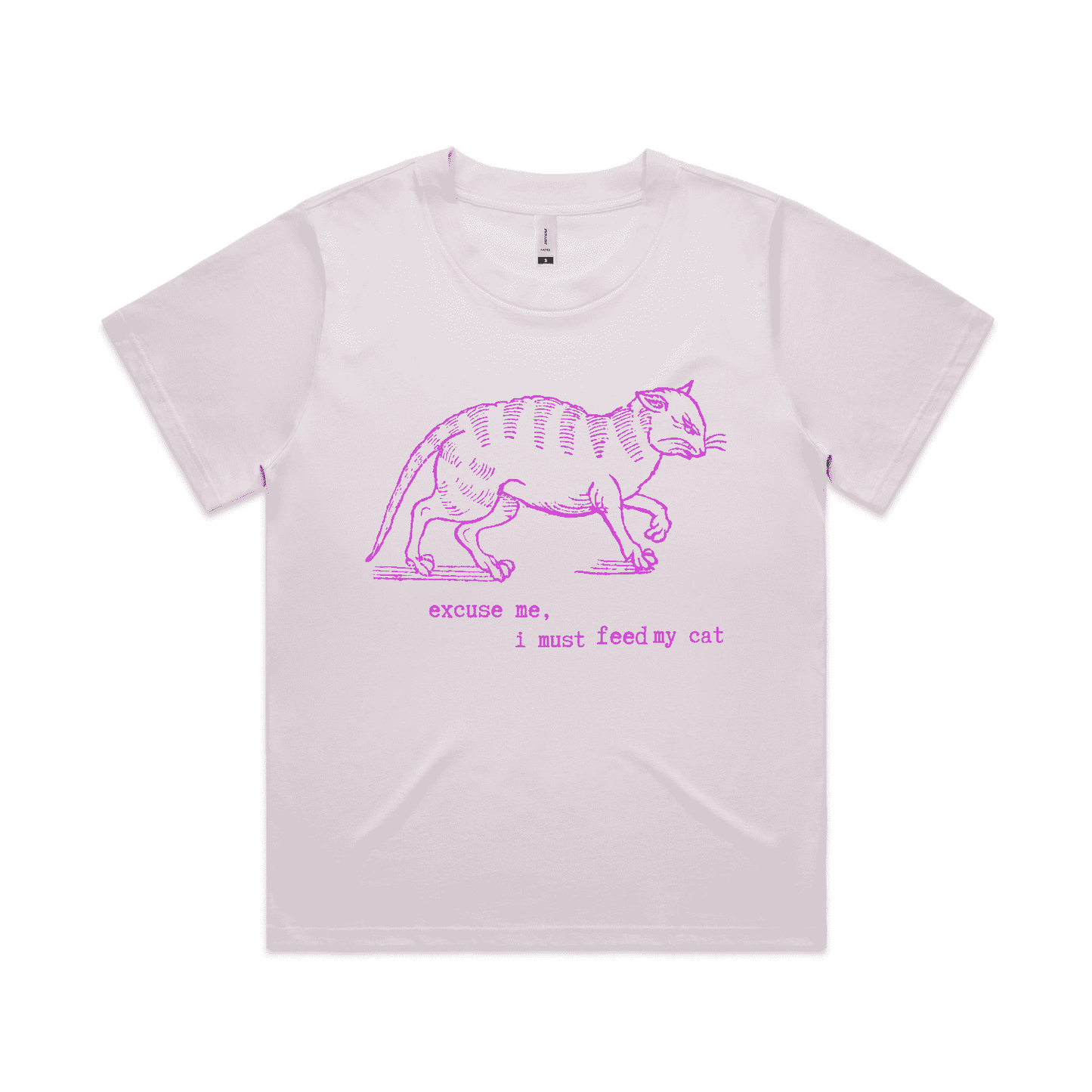 "I must feed my cat" vintage cat lover t-shirt - womens boxy - orchid - fthis