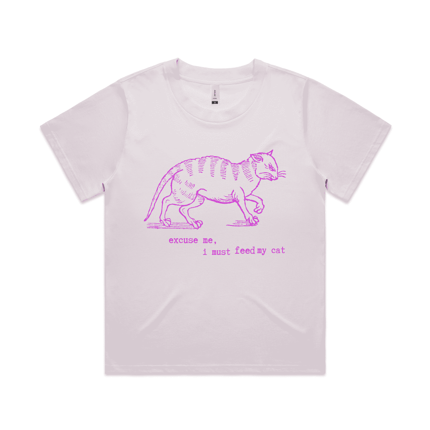 "I must feed my cat" vintage cat lover t-shirt - womens boxy - orchid - fthis