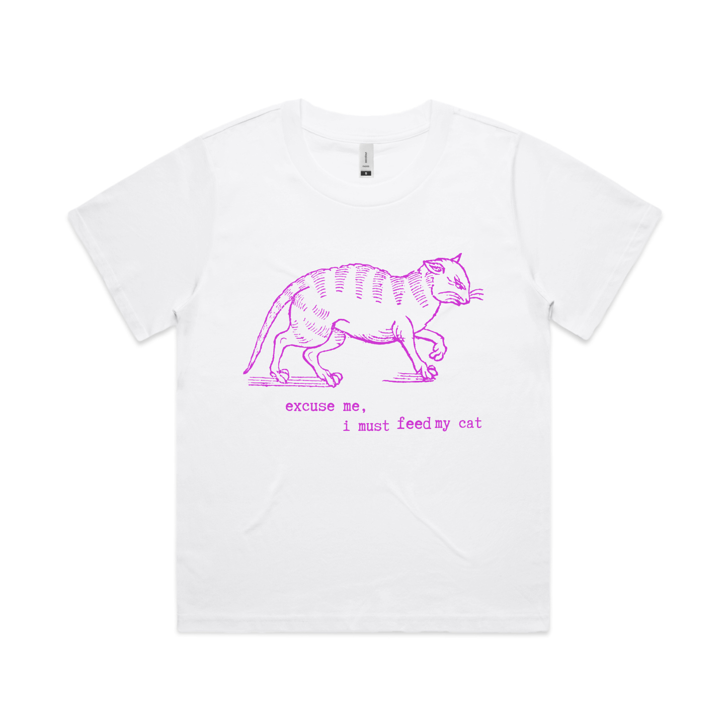 "I must feed my cat" vintage cat lover t-shirt - womens boxy - white - fthis