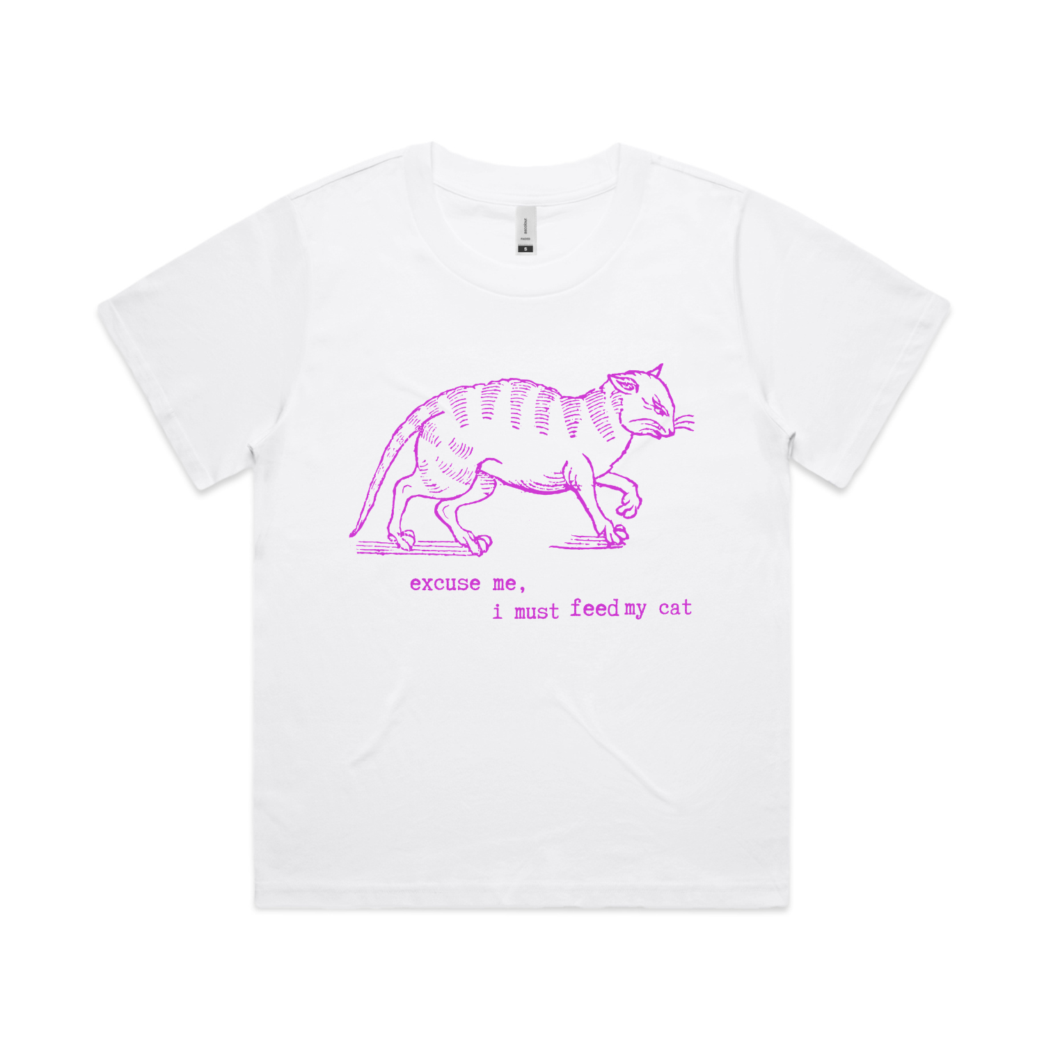 "I must feed my cat" vintage cat lover t-shirt - womens boxy - white - fthis