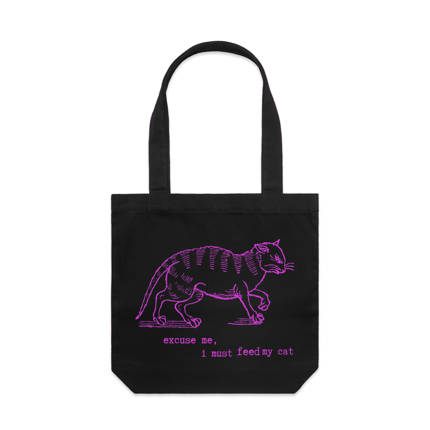 "I must feed my cat" vintage cat lover tote bag in black - fthis