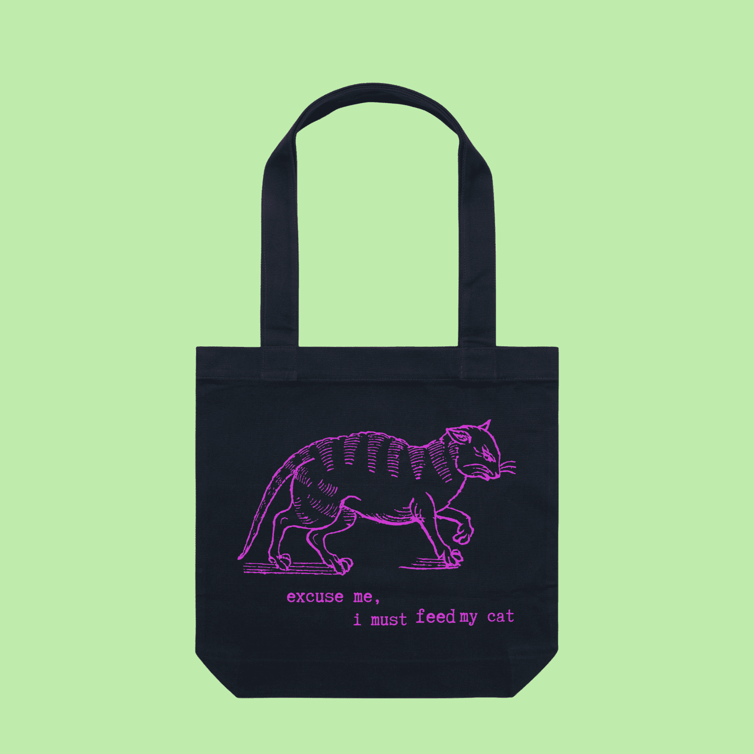 "I must feed my cat" vintage cat lover tote bag in navy - fthis
