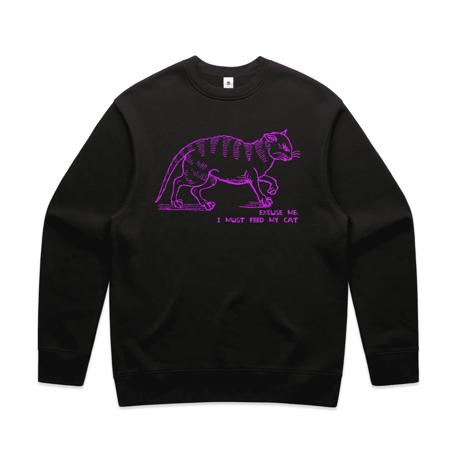 "I must feed my cat" medieval woodcut design unisex sweater in black - fthis