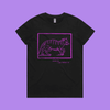 Excuse me, I must feed my cat - black maple t-shirt with medieval woodcut style illustration of a witches cat - fthis