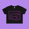 Excuse me, I must feed my cat - black crop t-shirt with medieval woodcut style illustration of a witches cat - fthis