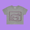 Excuse me, I must feed my cat - grey marle crop t-shirt with medieval woodcut style illustration of a witches cat - fthis